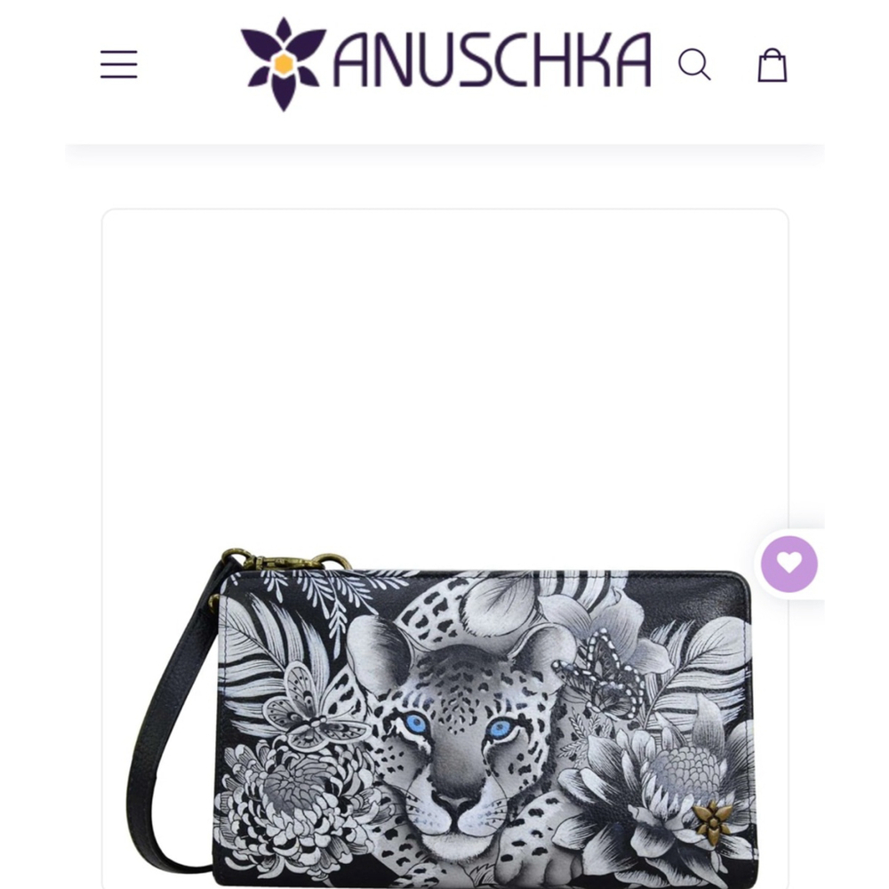 NWT Anuschka Hand-Painted Leather Crossbody Wallet/Clutch Leopard